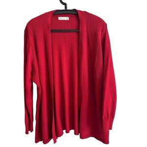 89TH & Madison Womens 1X Open Front Red Cardigan Feminine Basic Casual Office
